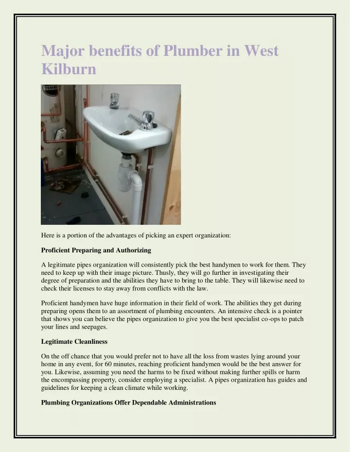 major benefits of plumber in west kilburn