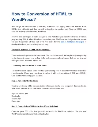 Conversion of HTML to WordPress