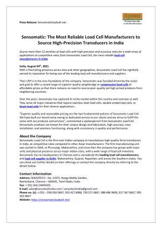 press release sensomaticloadcell net