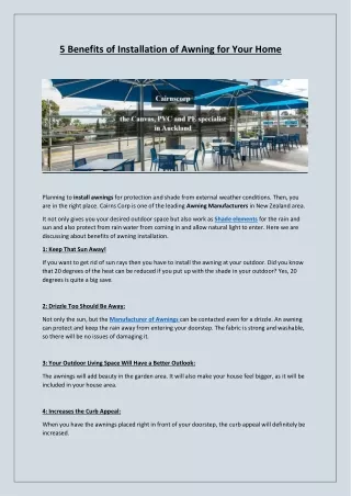 5 Benefits of Installation of Awning for Your Home