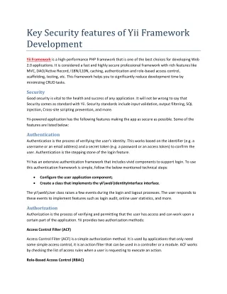 Key Security Features of Yii Framework Development