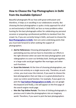 How to Choose the Top Photographers in Delhi from the Available Options
