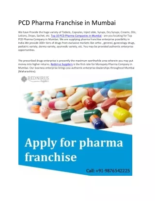 PCD Pharma Franchise in Mumbai | Third Party Manufacturing Pharma Companies