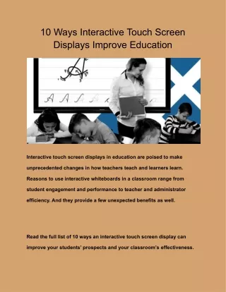 10 Ways Interactive Touch Screen Displays Improve Education
