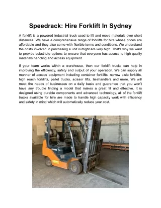 Speedrack - Hire Forklift In Sydney