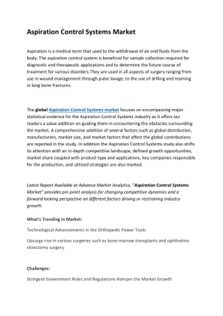 aspiration control systems market
