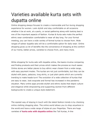 varieties available kurta sets with dupatta online