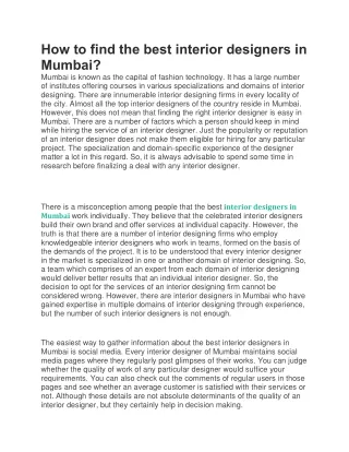 How to find the best interior designers in Mumbai?