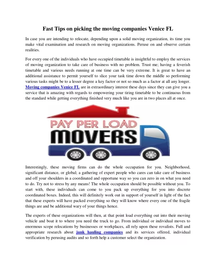 fast tips on picking the moving companies venice