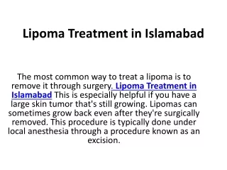 Lipoma Treatment in Islamabad