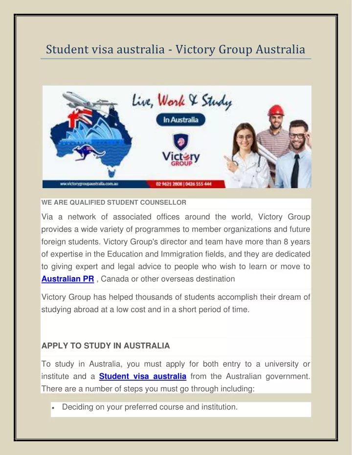 student visa australia victory group australia