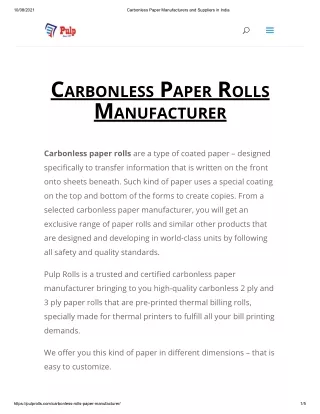 Carbonless Paper Manufacturers and Suppliers in India
