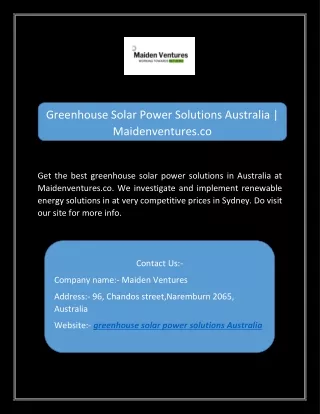Greenhouse Solar Power Solutions Australia | Maidenventures.co