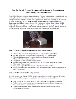 How To Install Printer Drivers And Software In Ij.start.canon TS3322 Setup For Mac Devices