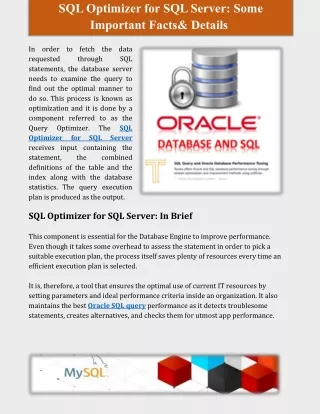SQL Optimizer for SQL Server Some Important Facts& Details