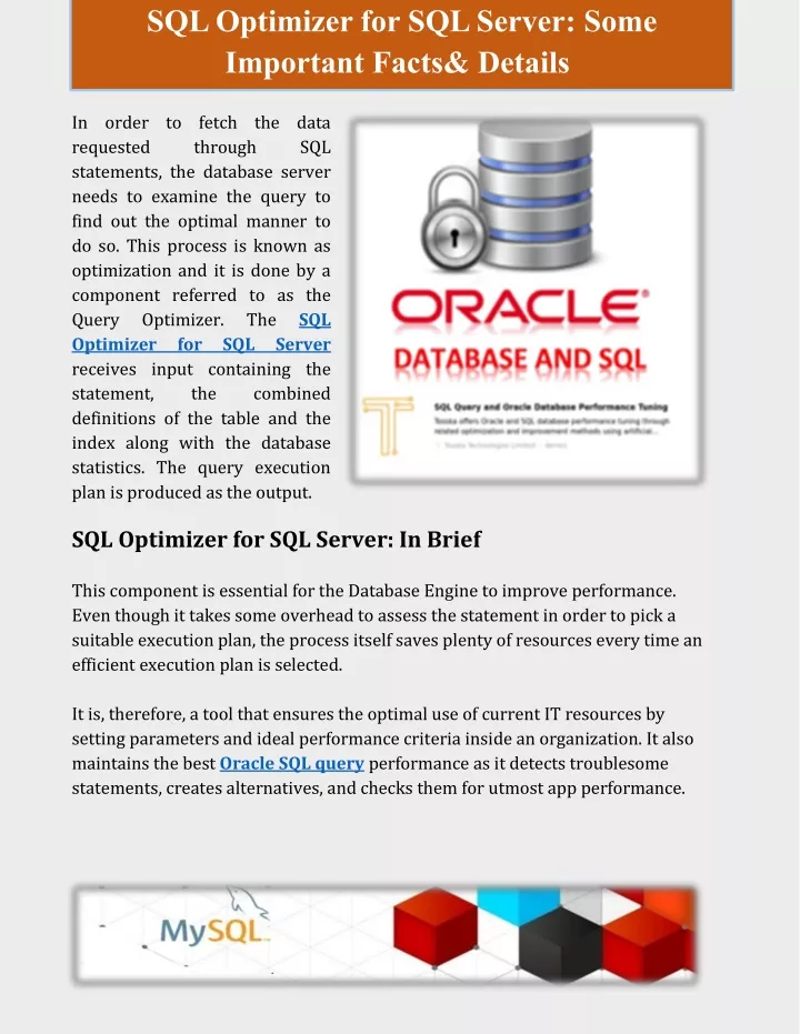 sql optimizer for sql server some important facts