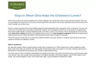 ways in which olive helps the cholesterol levels