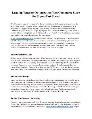 leading ways to optimization woocommerce store