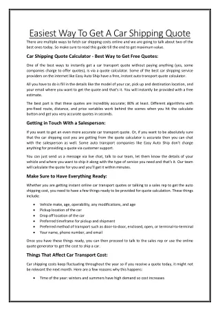 easiest way to get a car shipping quote there