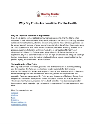 why dry fruits are beneficial for the health