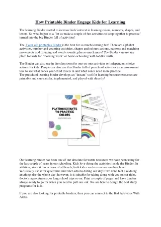 How Printable Binder Engage Kids for Learning