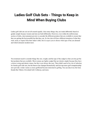 Ladies Golf Club Sets - Things to Keep in Mind When Buying Clubs
