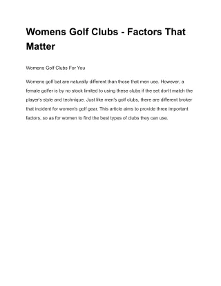 Womens Golf Clubs - Factors That Matter