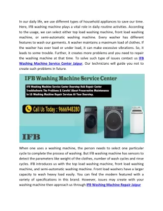 IFB Washing Machine Service Center Jaipur