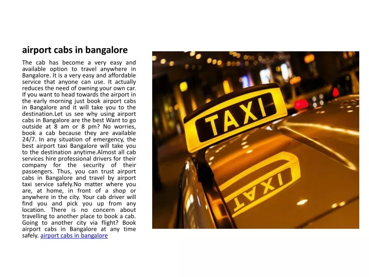 airport cabs in bangalore
