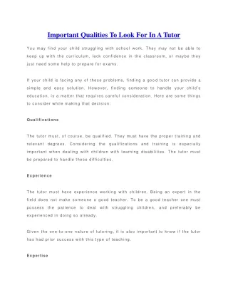 important qualities to look for in a tutor