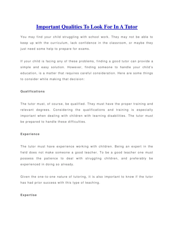 important qualities to look for in a tutor