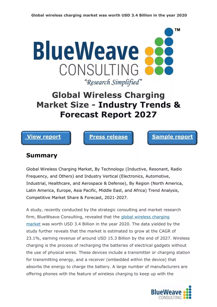 global wireless charging market was worth