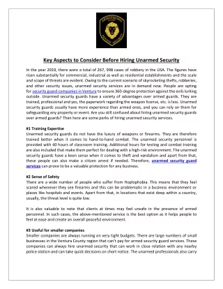 Key Aspects to Consider Before Hiring Unarmed Security