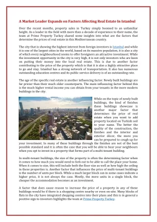 A Market Leader Expands on Factors Affecting Real Estate In Istanbul (1)