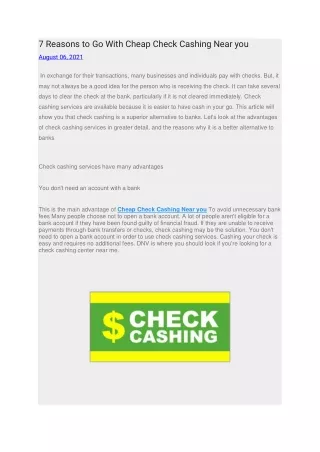 7 reasons to go with cheap check cashing near you