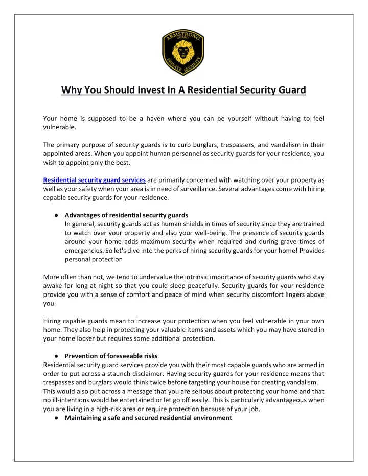 why you should invest in a residential security