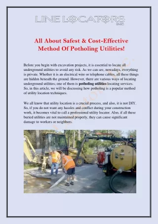 Safest And Cost-Effective Method Of Potholing Utilities