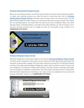 Whirlpool Washing Machine Repair Mumbai