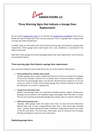 Three Warning Signs that Indicate a Garage Door Replacement