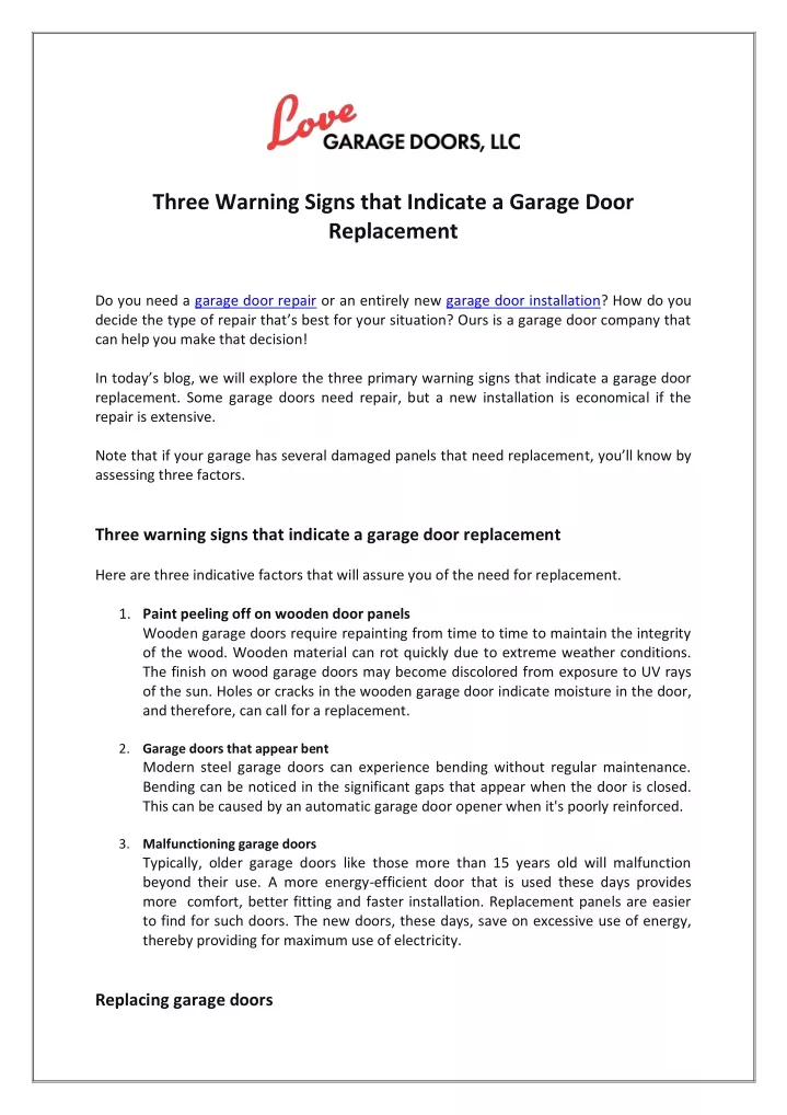 three warning signs that indicate a garage door