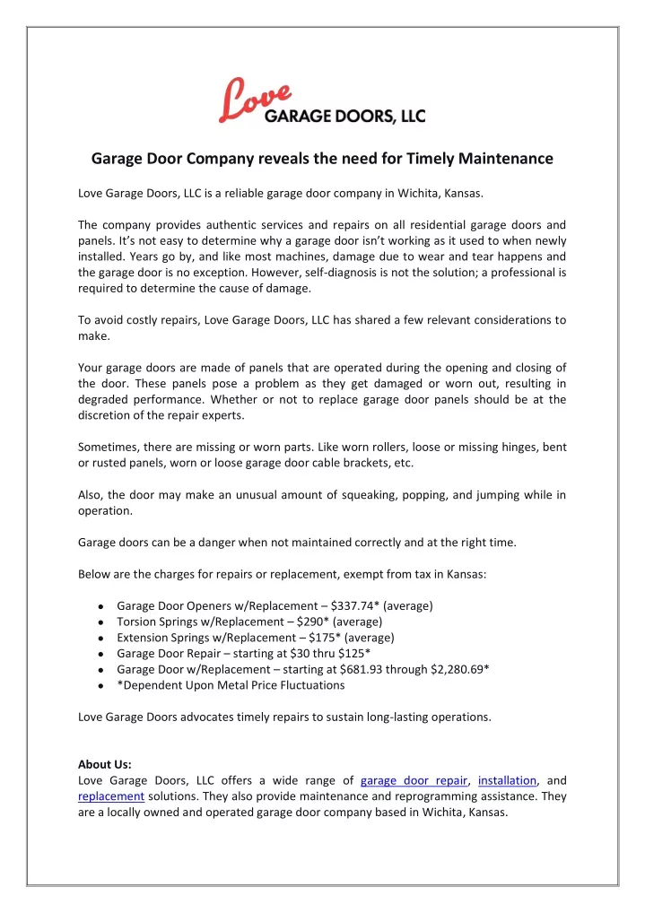 garage door company reveals the need for timely