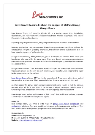 Love Garage Doors talks about the dangers of Malfunctioning Garage Doors