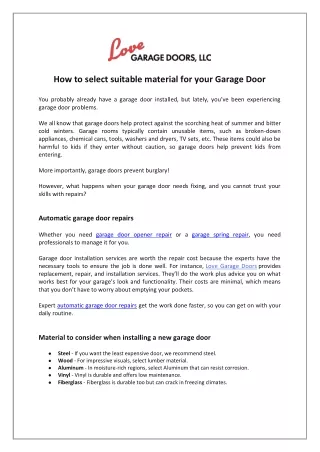 How to select suitable material for your Garage Door