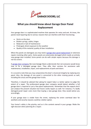 What you should know about Garage Door Panel Replacement