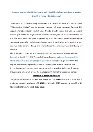 Thiochemical Market Share 2021 | Business Analysis And Regional Overview By 2021