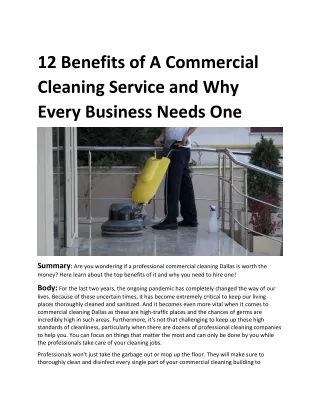 12 Benefits of A Commercial Cleaning Service and Why Every Business Needs One