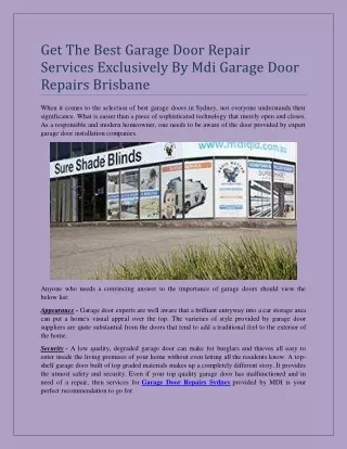 Get The Best Garage Door Repair Services Exclusively By Mdi Garage Door Repairs Brisbane