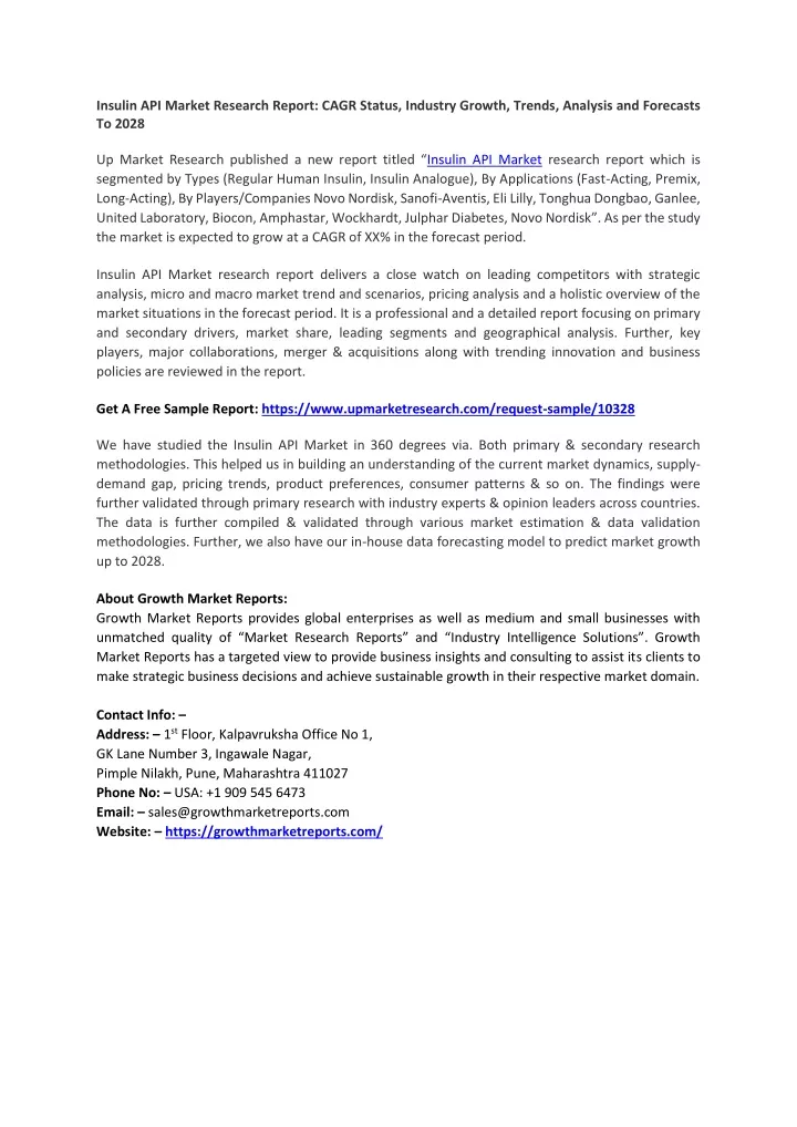 insulin api market research report cagr status