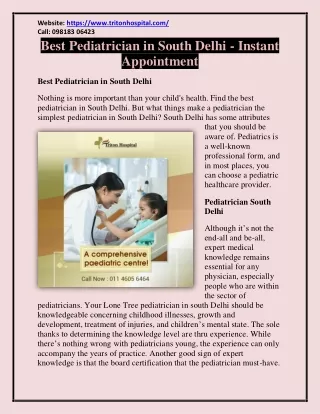 Best Pediatrician in South Delhi - Instant Appointment