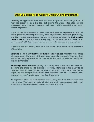 Why Is Buying High Quality Office Chairs Important